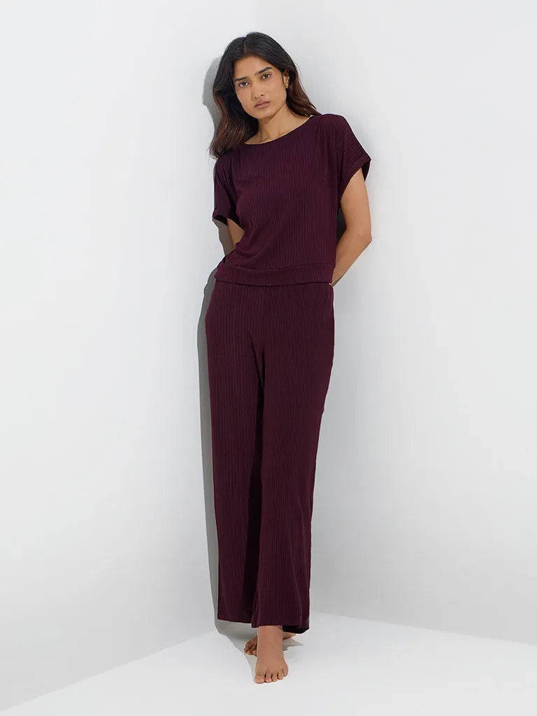 Wunderlove Plum Self Striped T-Shirt