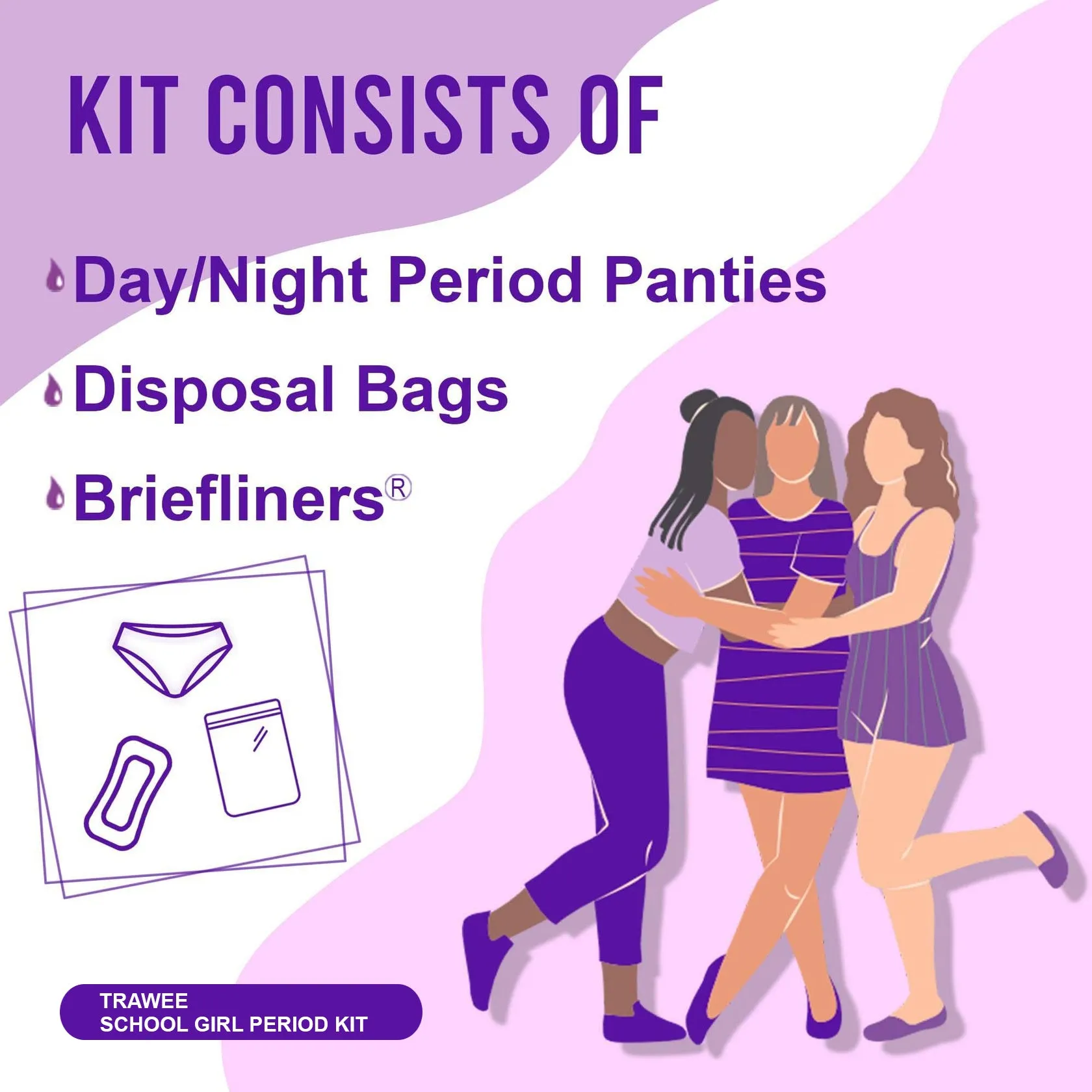 XL Size Period Panties for School Girls.Disposable Menstrual Panties with High Absorption capacity Liners. Hygienic Leak-Proof protection for long School-hours without Stains or Wetness.TRAWEE- School Girl Period Kit.