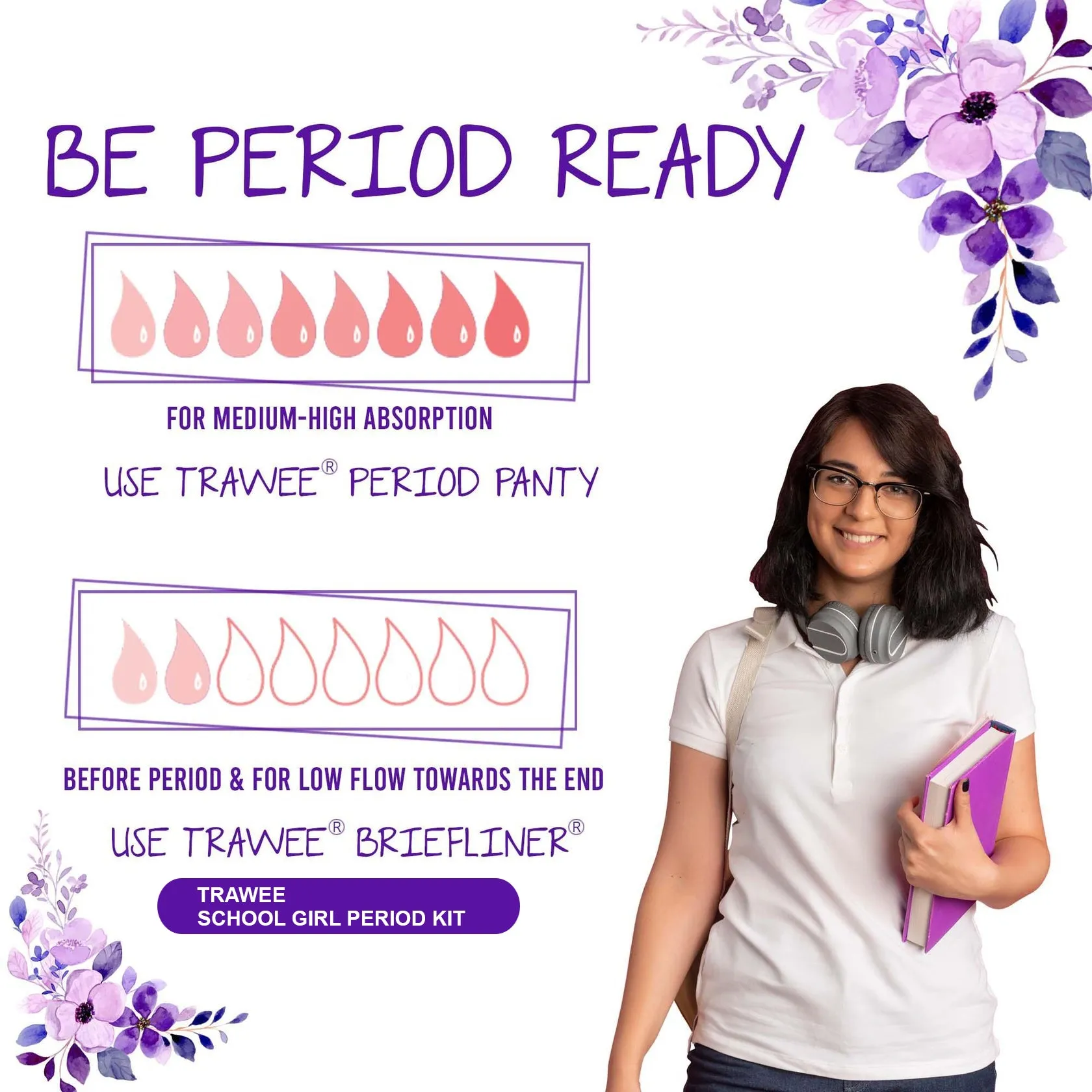 XL Size Period Panties for School Girls.Disposable Menstrual Panties with High Absorption capacity Liners. Hygienic Leak-Proof protection for long School-hours without Stains or Wetness.TRAWEE- School Girl Period Kit.