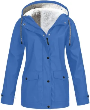 XUETON Womens Autumn Winter Hooded Raincoat Waterproof Lightweight Outdoor Hiking Travel Camp Zipper Windbreaker Travel Jacket