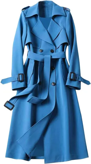 XUETON Women's Double Breasted Long Trench Coat Casual Lapel Open Front Winter Wool Blend Warm Coat Cardigans Topcoat Outwear