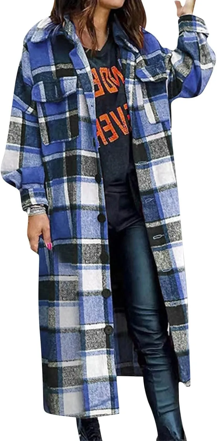 XUETON Women's Double Breasted Long Trench Coat Elegant Open Front Slimming Winter Wool Blend Warm Coat Overcoat with Pockets