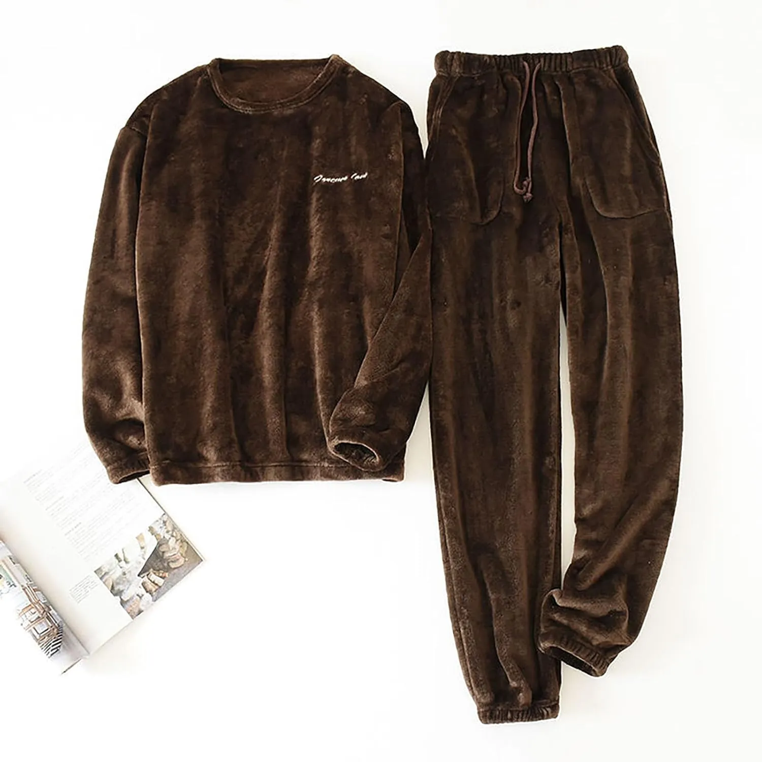 yardsong Womens 2 Piece Flannel Pajama Sets Soft Sleepwear Long Sleeve Round Neck Tops Drawstring Long Pants Loungewear