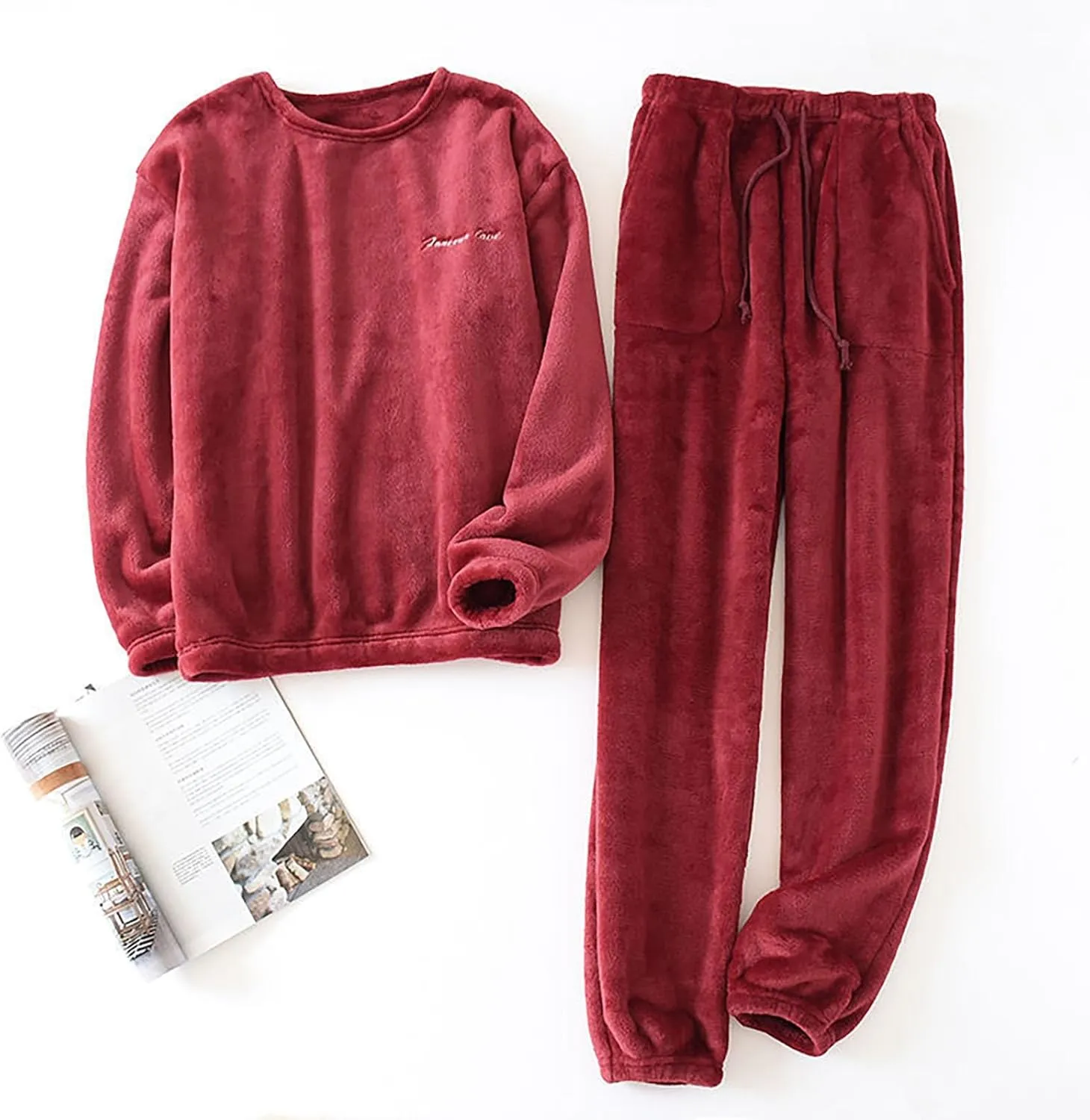 yardsong Womens 2 Piece Flannel Pajama Sets Soft Sleepwear Long Sleeve Round Neck Tops Drawstring Long Pants Loungewear