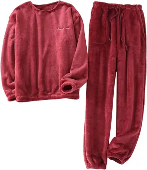 yardsong Womens 2 Piece Flannel Pajama Sets Soft Sleepwear Long Sleeve Round Neck Tops Drawstring Long Pants Loungewear