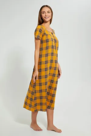 Yellow Checkered Woven Nightgown