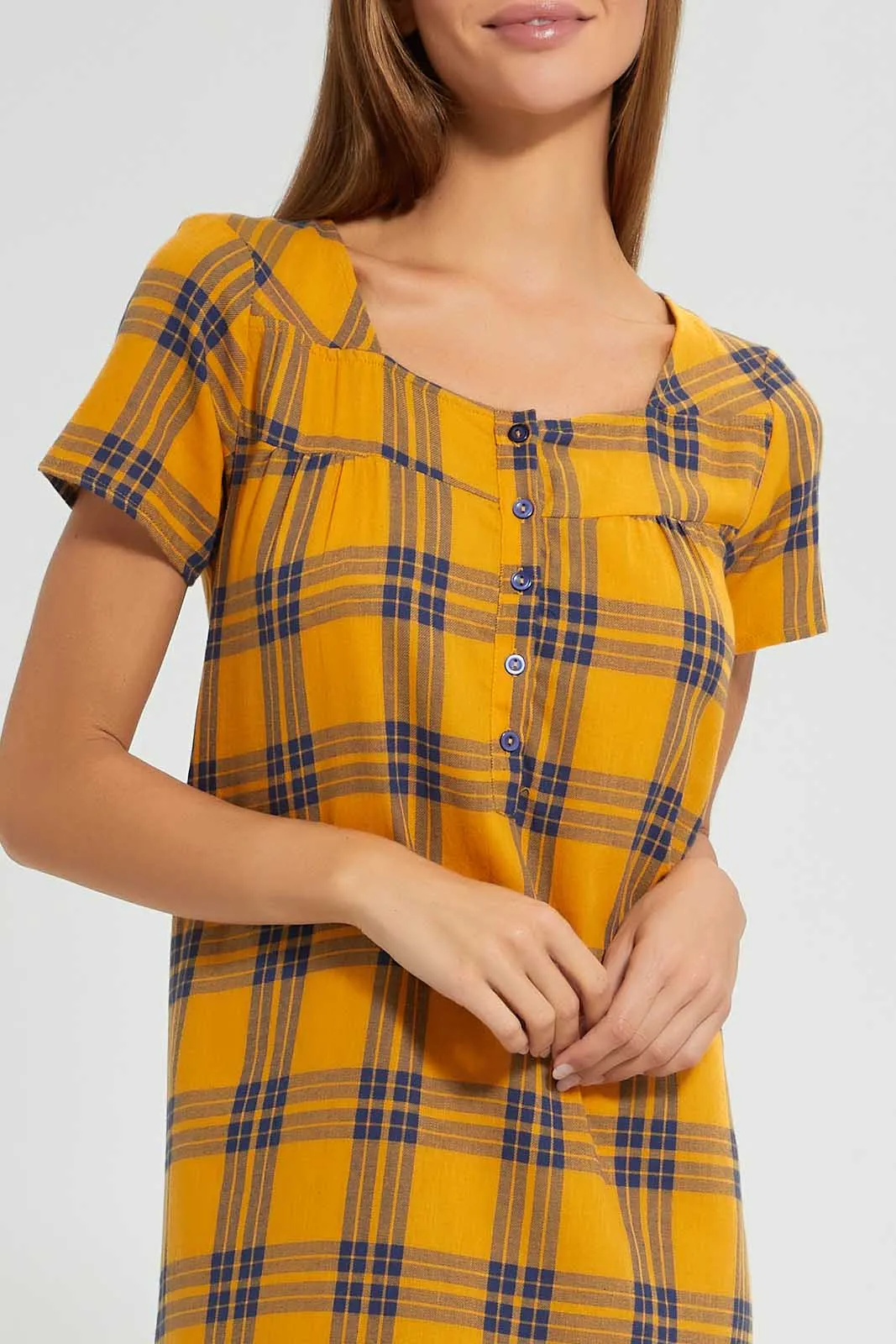 Yellow Checkered Woven Nightgown
