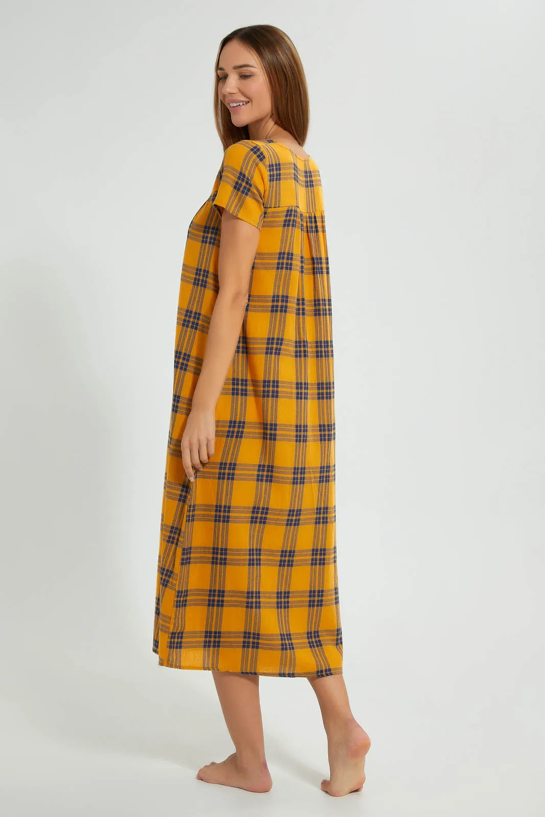 Yellow Checkered Woven Nightgown