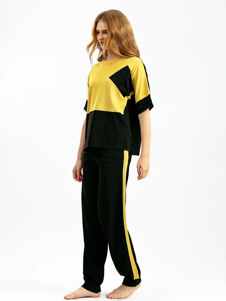 Yellow Viscose Short Sleeved Pajama Set