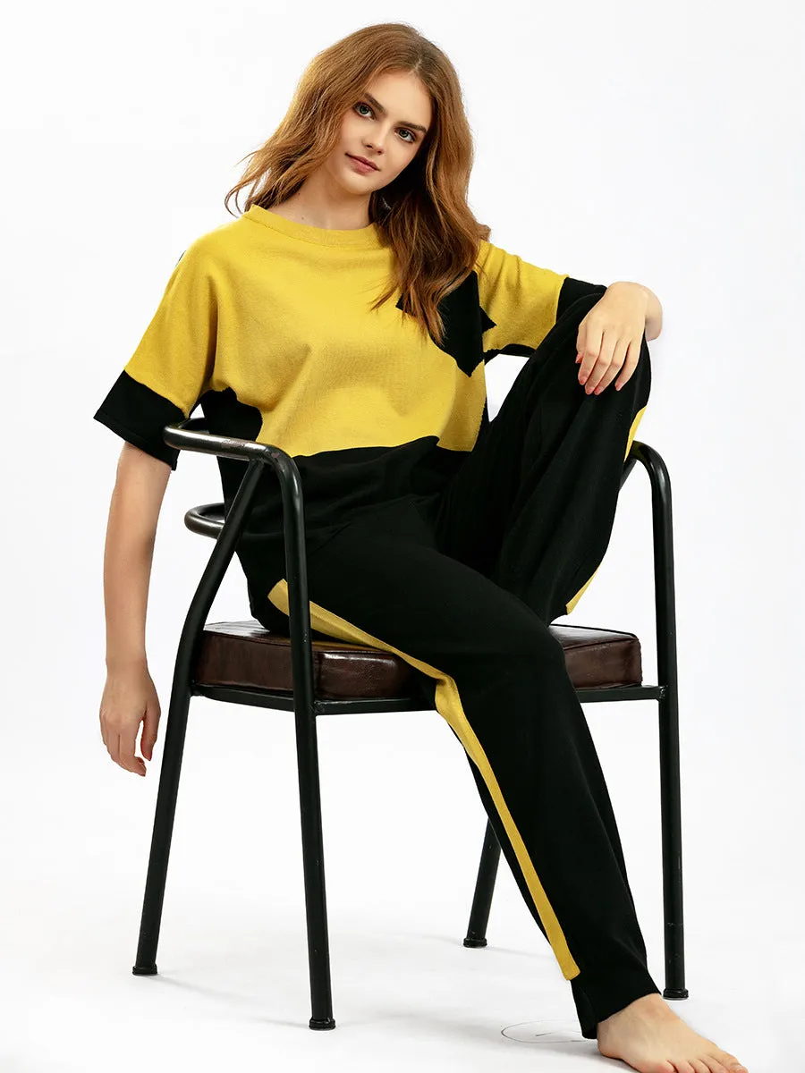 Yellow Viscose Short Sleeved Pajama Set