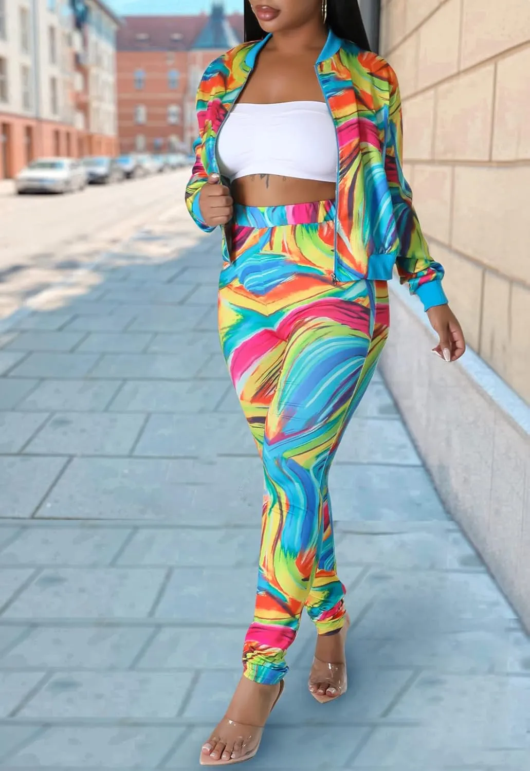 YouSexy 2 Piece Legging Pant Sets for Women Floral Print Long Sleeve Tracksuits Outfits