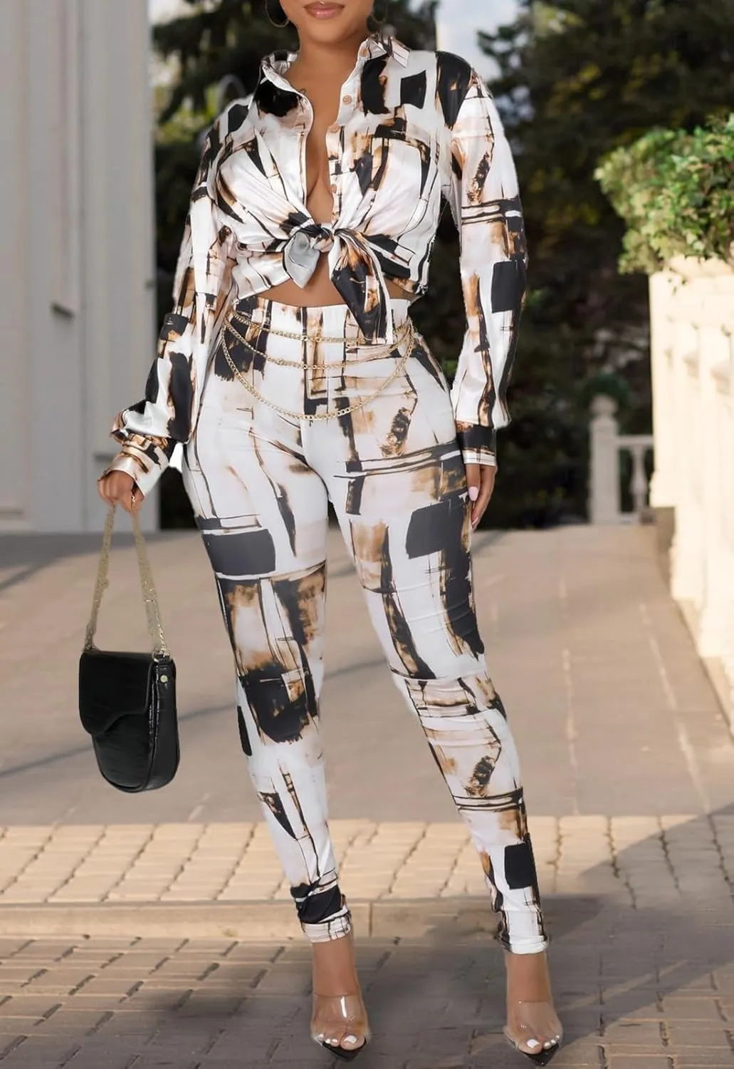 YouSexy 2 Piece Legging Pant Sets for Women Floral Print Long Sleeve Tracksuits Outfits