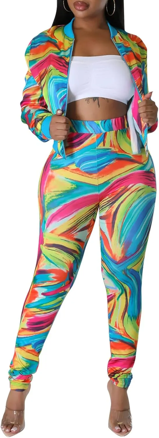 YouSexy 2 Piece Legging Pant Sets for Women Floral Print Long Sleeve Tracksuits Outfits