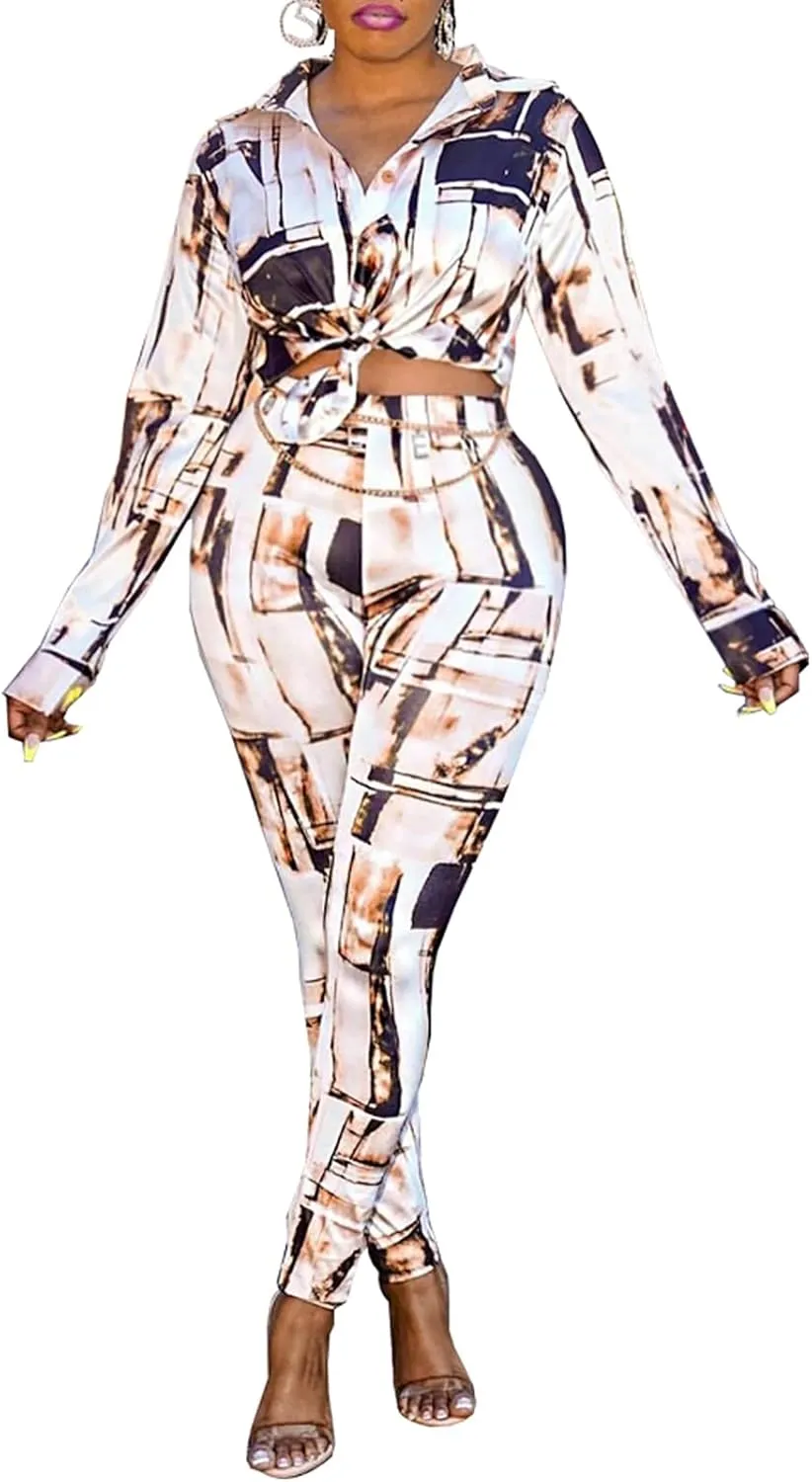 YouSexy 2 Piece Legging Pant Sets for Women Floral Print Long Sleeve Tracksuits Outfits