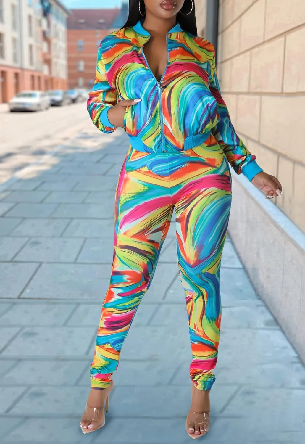 YouSexy 2 Piece Legging Pant Sets for Women Floral Print Long Sleeve Tracksuits Outfits