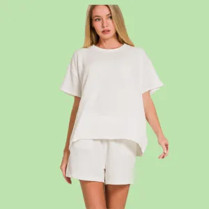 Zenana Rib Short Sleeve T-Shirt and Shorts Set