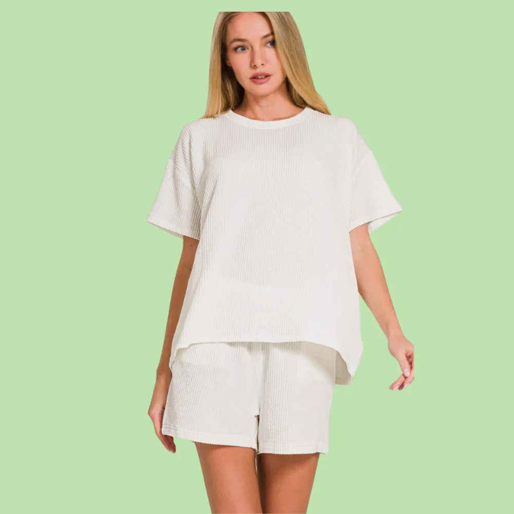 Zenana Rib Short Sleeve T-Shirt and Shorts Set