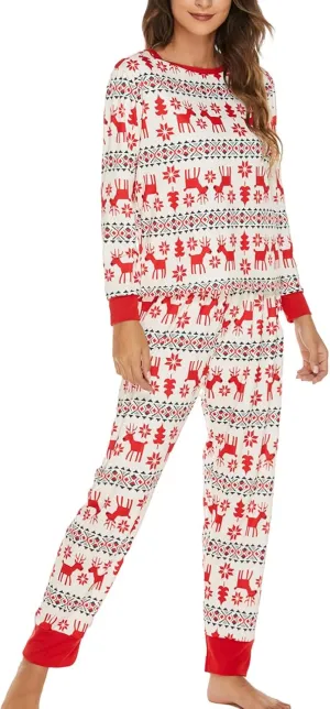 ZWRXW Pajamas Sets for Women Super-Soft Long Sleeve Top with Pants Christmas Pajamas Stripe/Leopard/Gradient Print