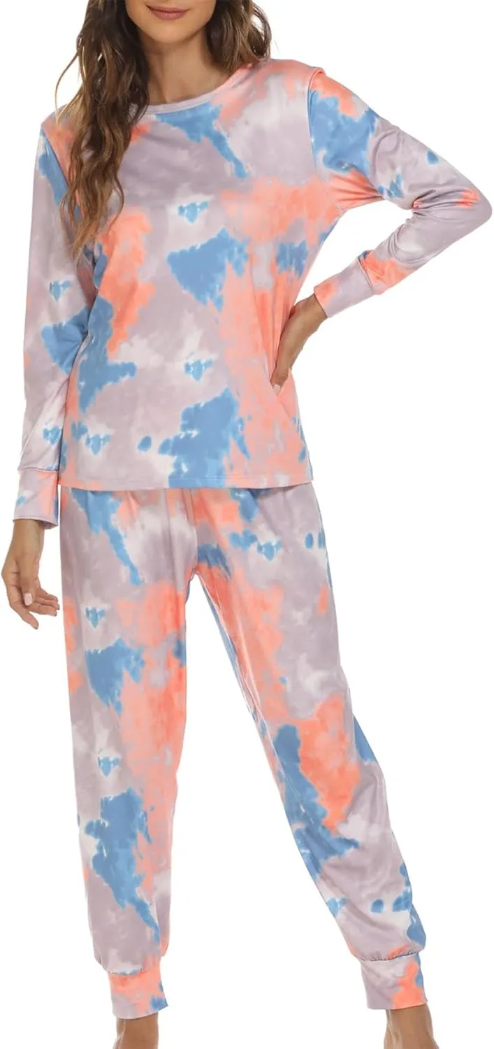 ZWRXW Pajamas Sets for Women Super-Soft Long Sleeve Top with Pants Christmas Pajamas Stripe/Leopard/Gradient Print