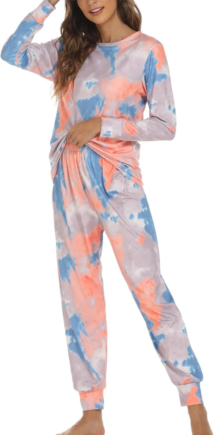 ZWRXW Pajamas Sets for Women Super-Soft Long Sleeve Top with Pants Christmas Pajamas Stripe/Leopard/Gradient Print