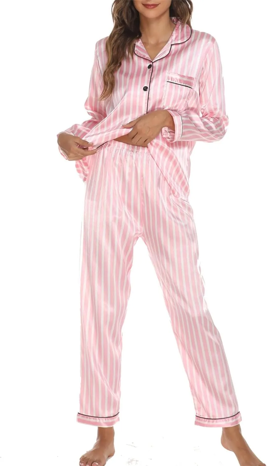 ZWRXW Pajamas Sets for Women Super-Soft Long Sleeve Top with Pants Christmas Pajamas Stripe/Leopard/Gradient Print