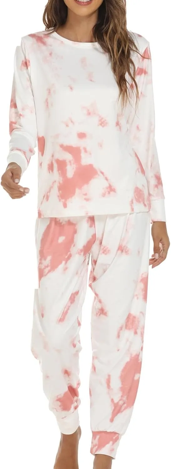 ZWRXW Pajamas Sets for Women Super-Soft Long Sleeve Top with Pants Christmas Pajamas Stripe/Leopard/Gradient Print