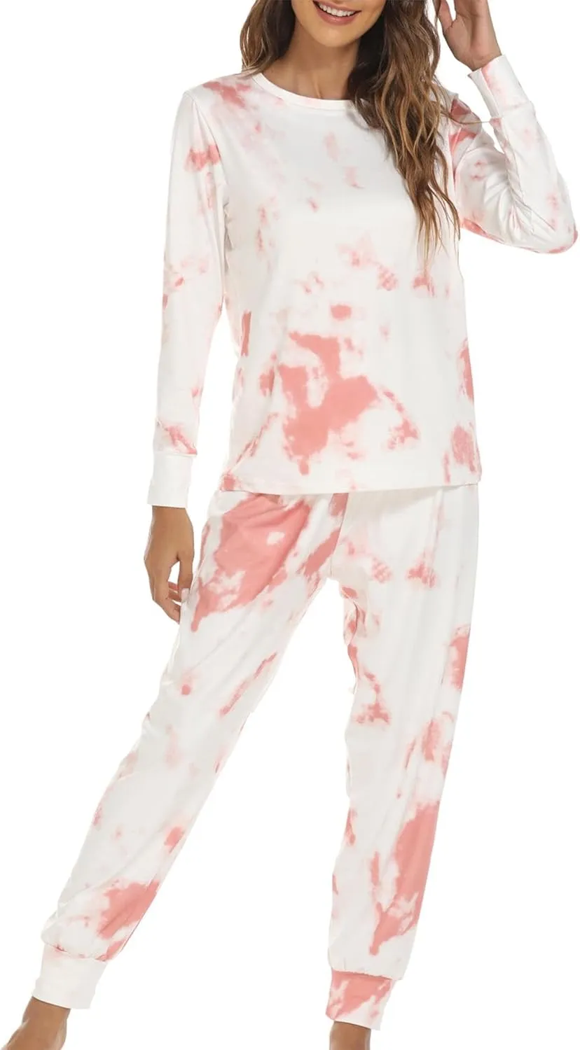 ZWRXW Pajamas Sets for Women Super-Soft Long Sleeve Top with Pants Christmas Pajamas Stripe/Leopard/Gradient Print