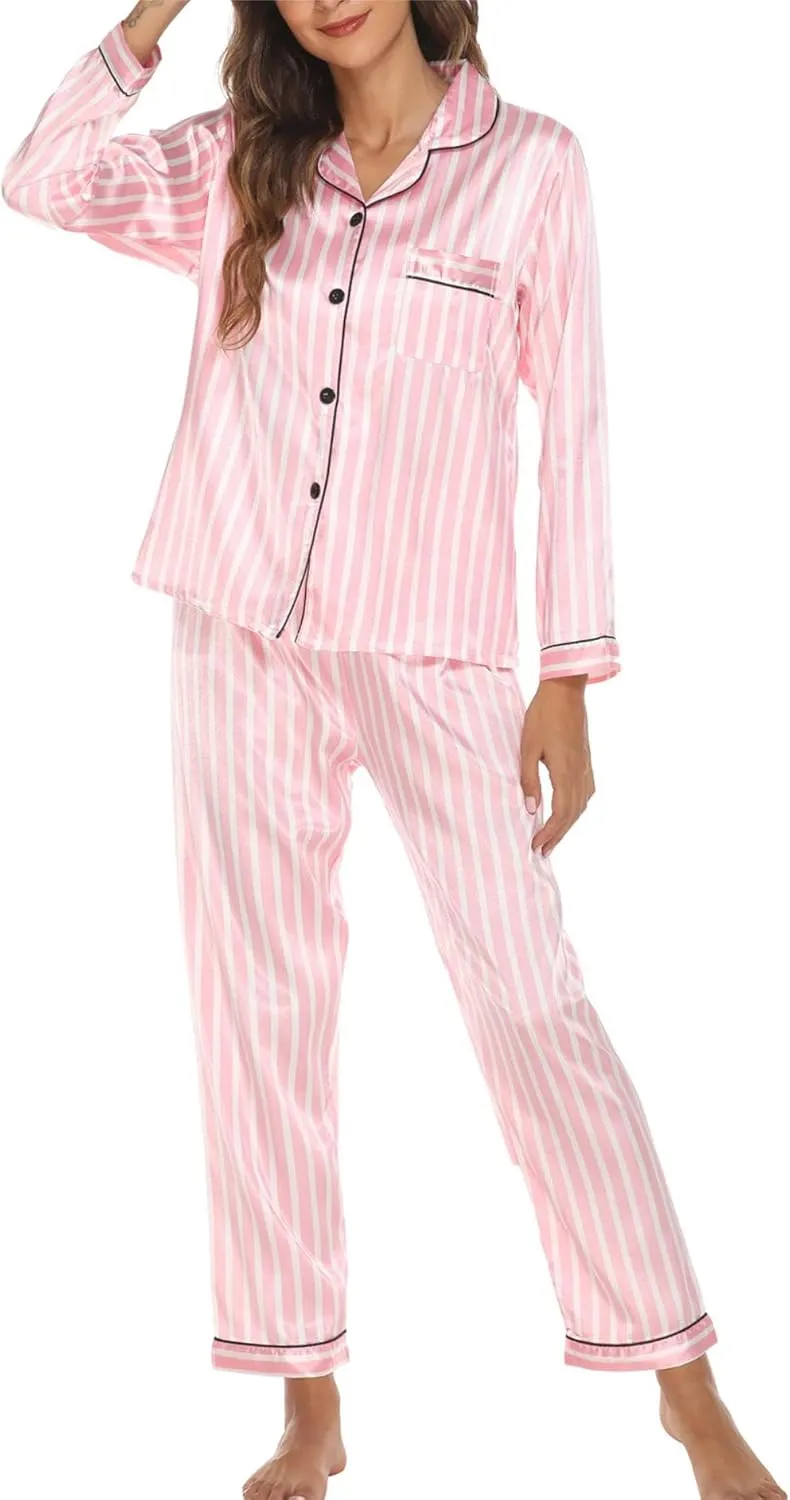 ZWRXW Pajamas Sets for Women Super-Soft Long Sleeve Top with Pants Christmas Pajamas Stripe/Leopard/Gradient Print