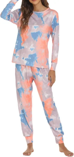 ZWRXW Pajamas Sets for Women Super-Soft Long Sleeve Top with Pants Christmas Pajamas Stripe/Leopard/Gradient Print