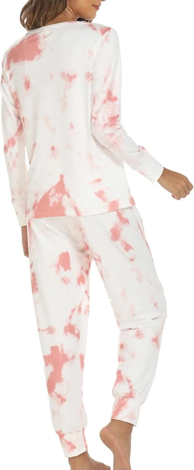 ZWRXW Pajamas Sets for Women Super-Soft Long Sleeve Top with Pants Christmas Pajamas Stripe/Leopard/Gradient Print