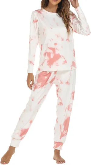 ZWRXW Pajamas Sets for Women Super-Soft Long Sleeve Top with Pants Christmas Pajamas Stripe/Leopard/Gradient Print